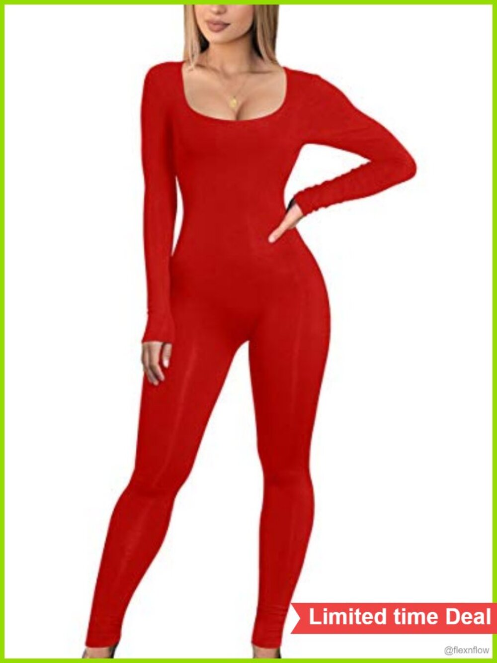 GOBLES Women's Long Sleeve Scoop Neck Bodycon Jumpsuit Stretch Yoga Gym Casual